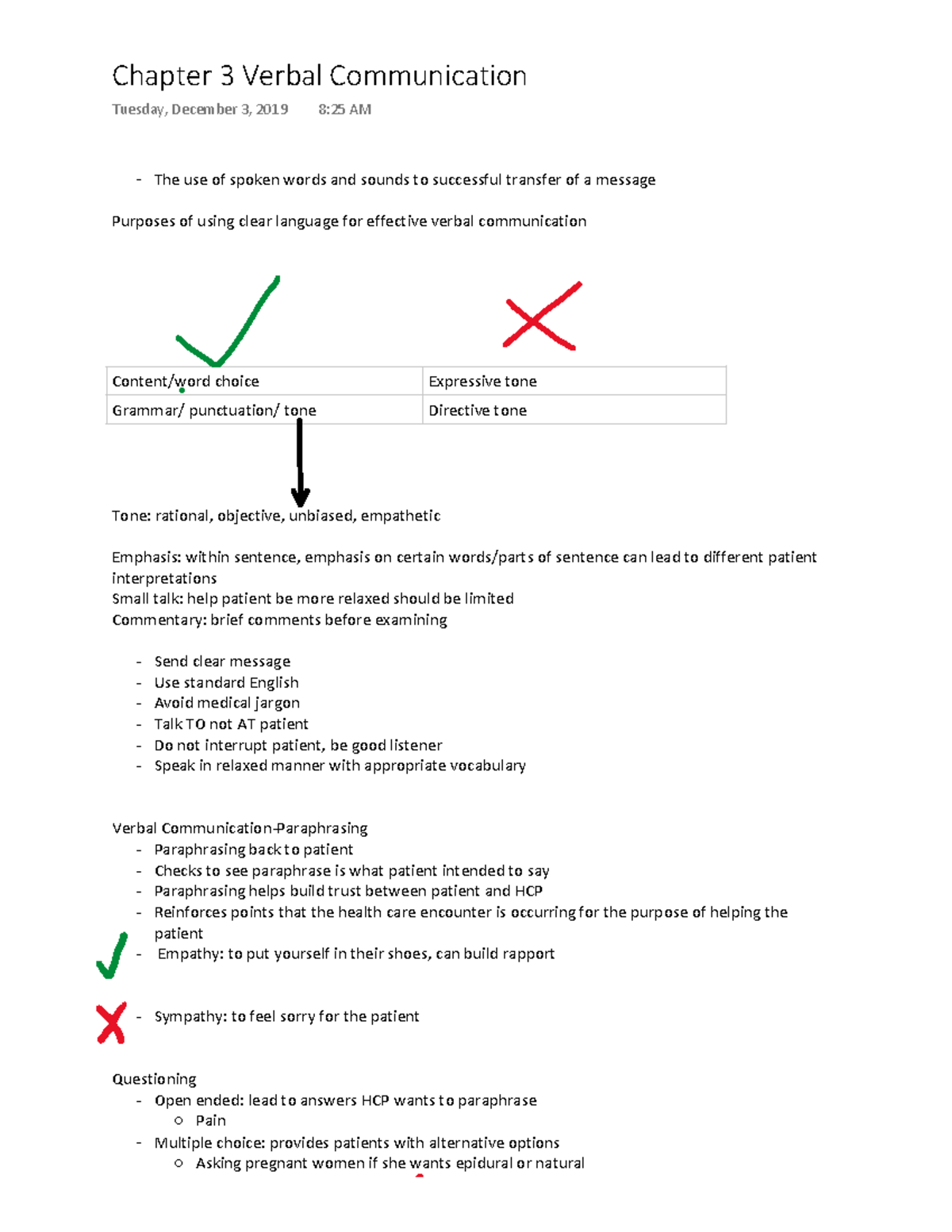 Chapter 3 Lecture notes Week 2 Chapter 3 Verbal Communication