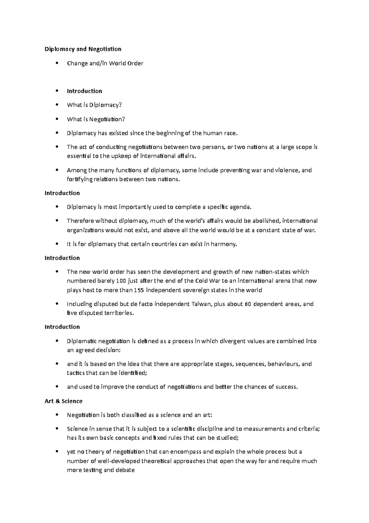 Lecture 3 - Diplomacy and Negotiation - Diplomacy and Negotiation ...