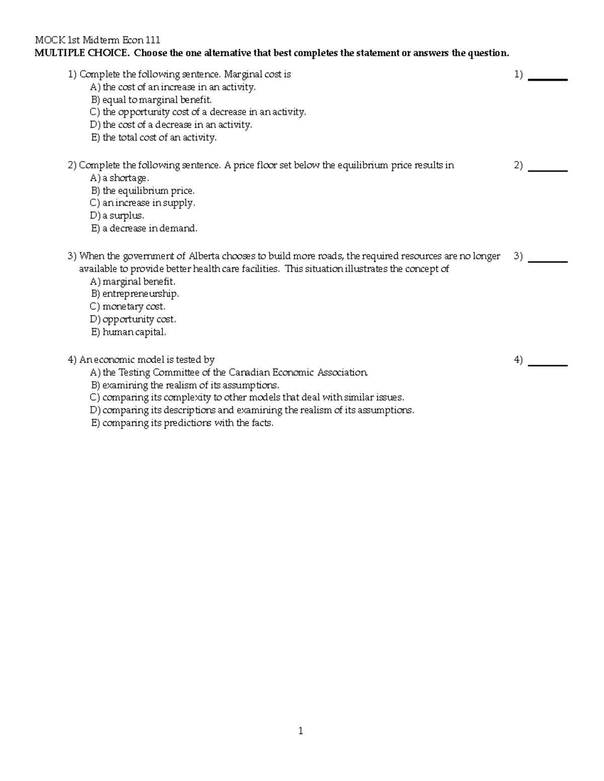 Exam 2016, questions and answers - MOCK 1st Midterm Econ 111 - Studocu