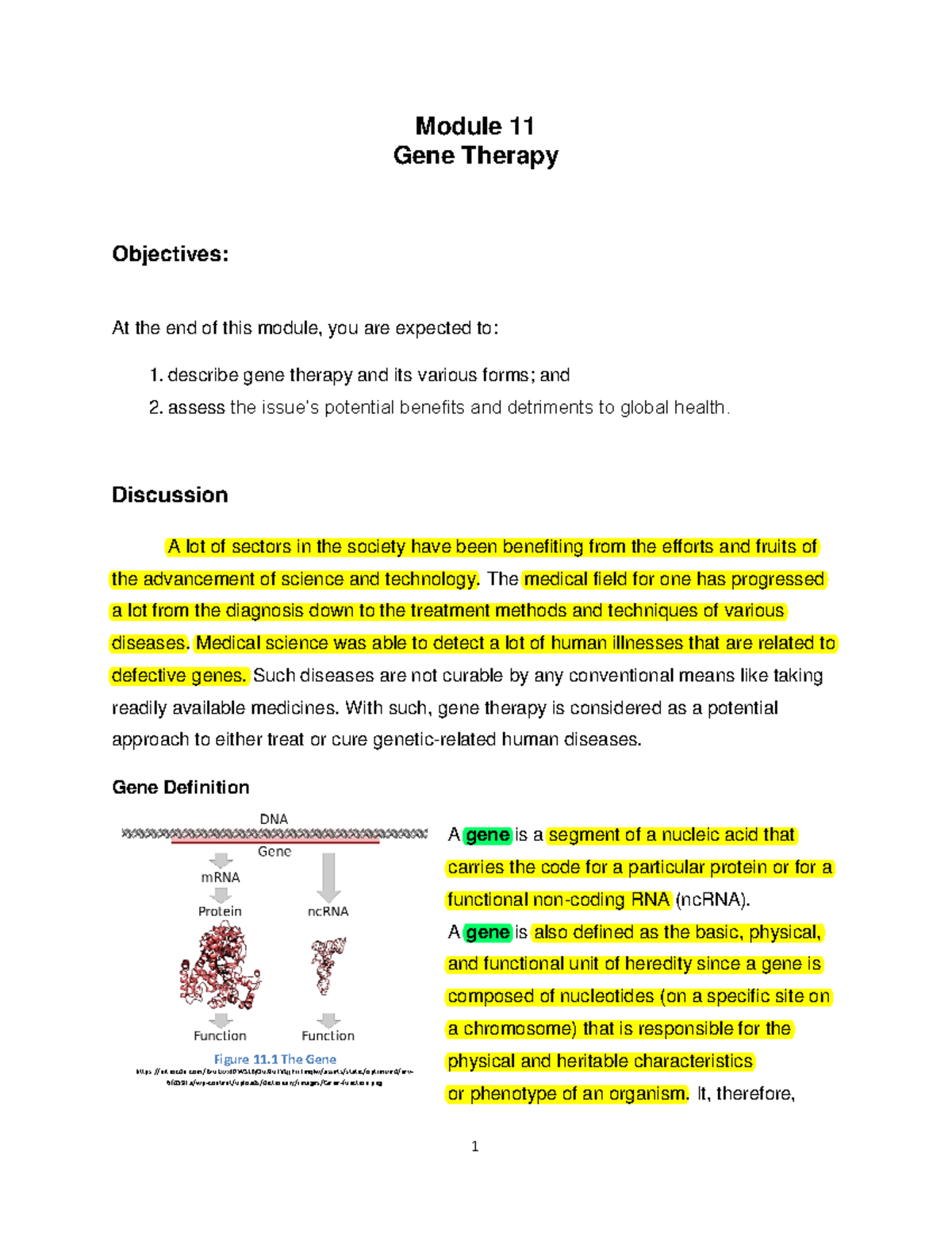 Module-11 - kkk - Module 11 Gene Therapy Objectives: At the end of this ...