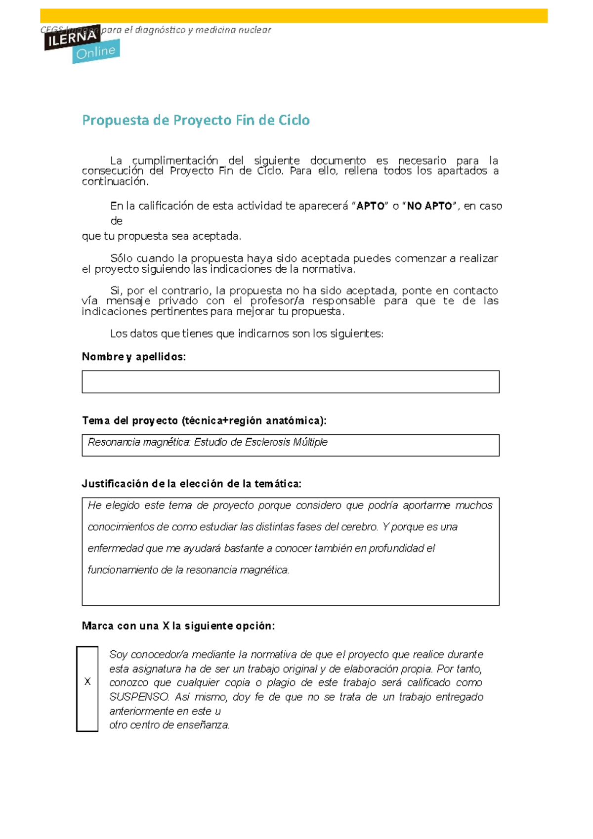 Ilerna - Plantilla De Proyecto - CFGS Imagen Para El Diagnóstico Y ...