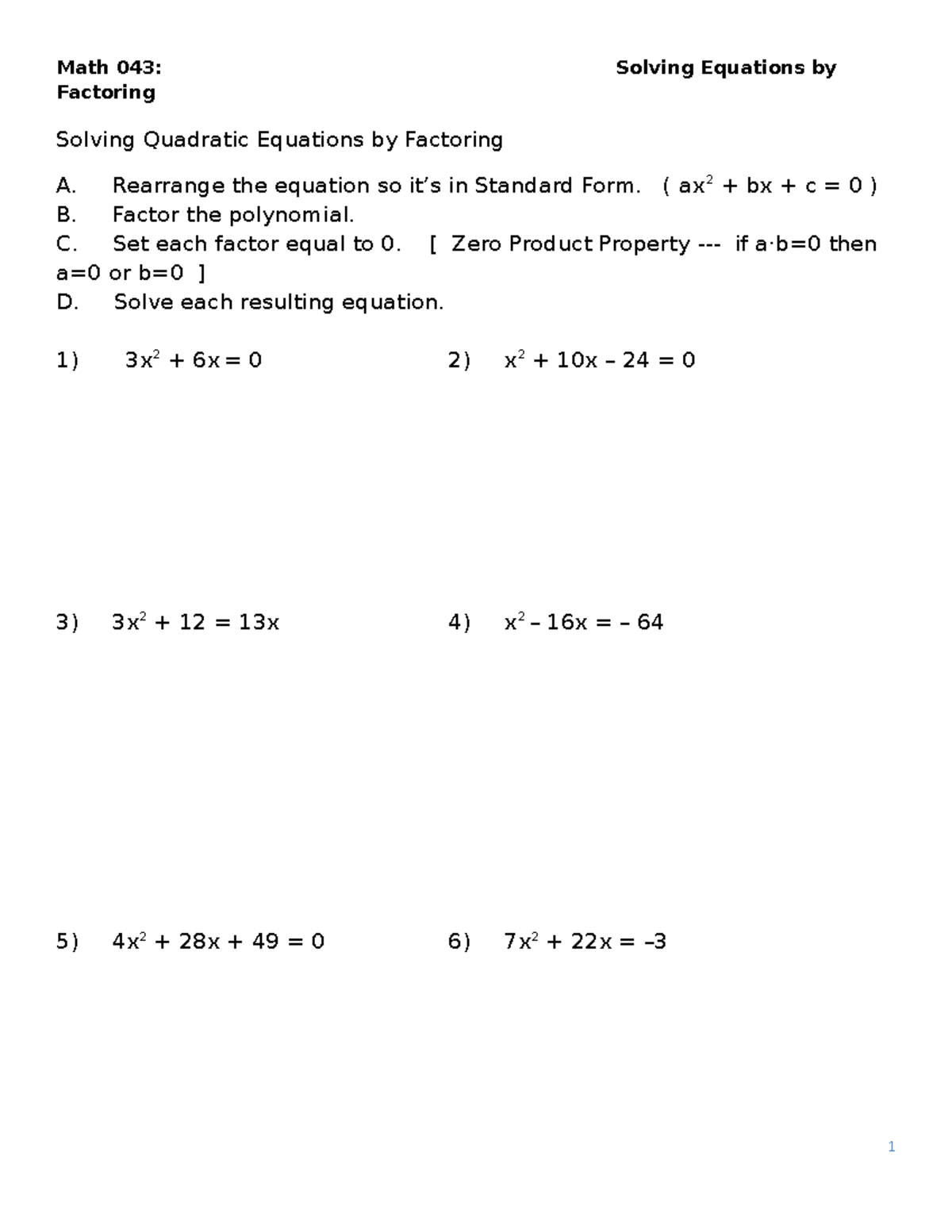 5 Solving Equations by Factoring - Factoring Solving Quadratic ...