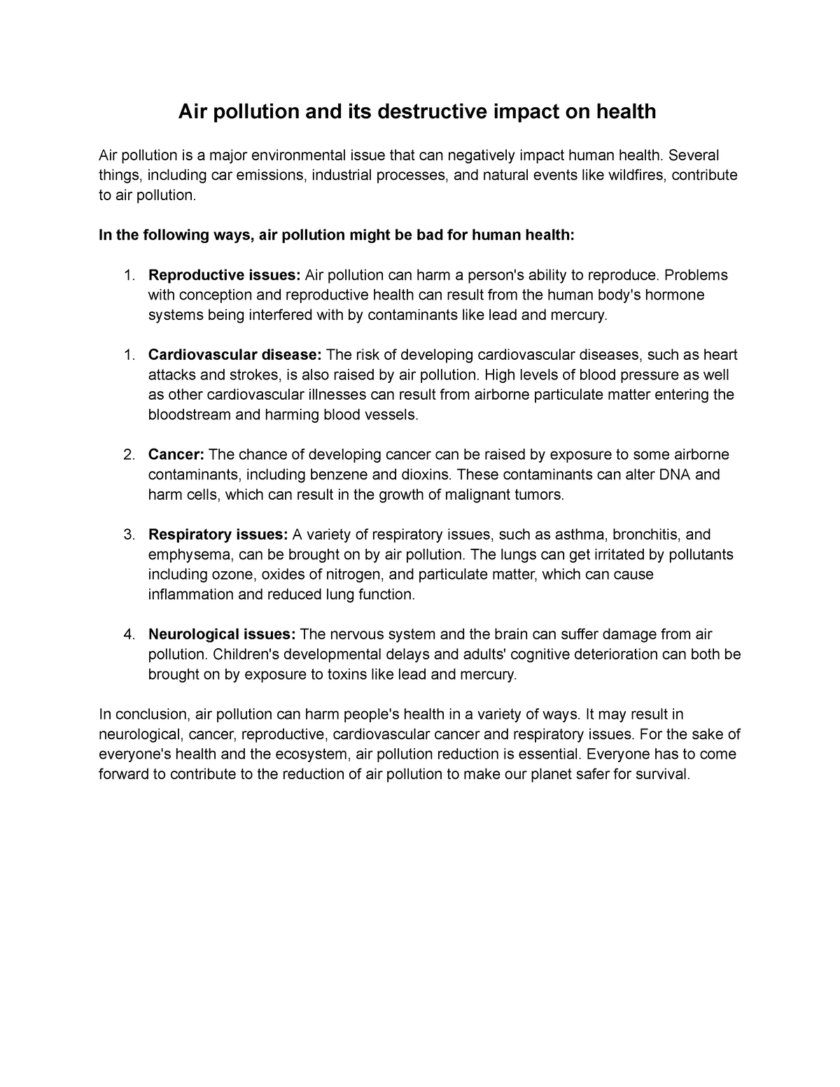 air pollution and its destructive impact on health research paper