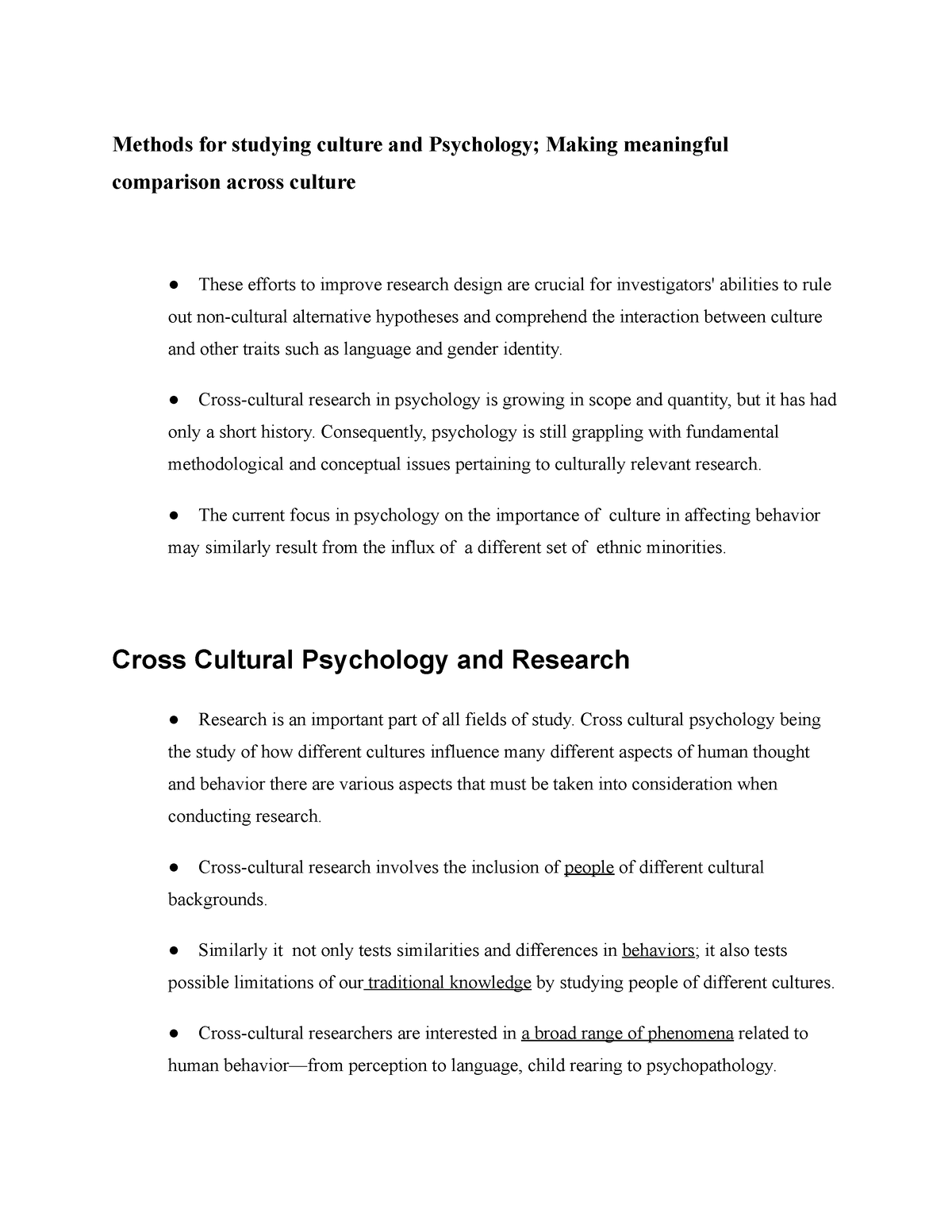 cross cultural psychology assignment