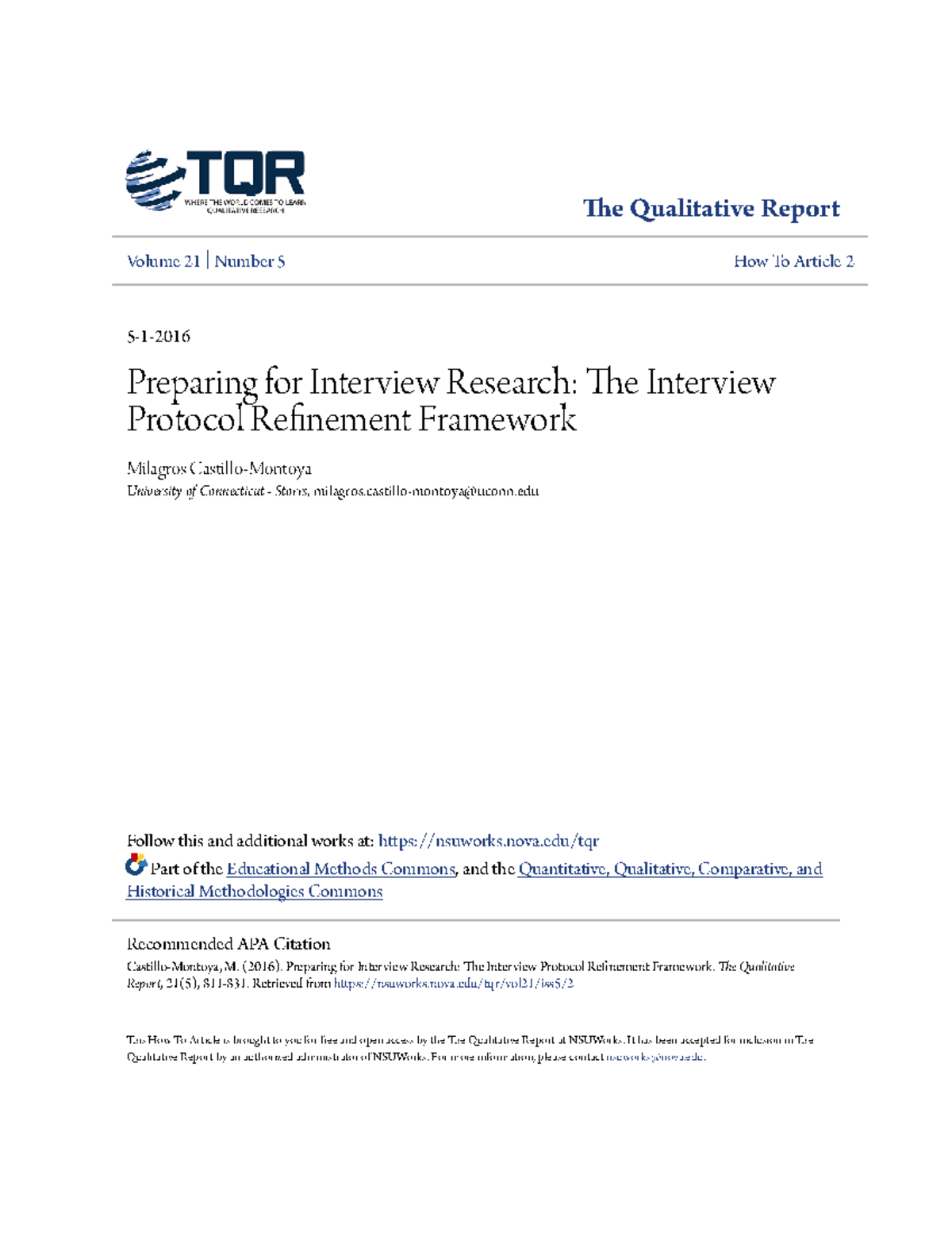 preparing for interview research the interview protocol refinement framework