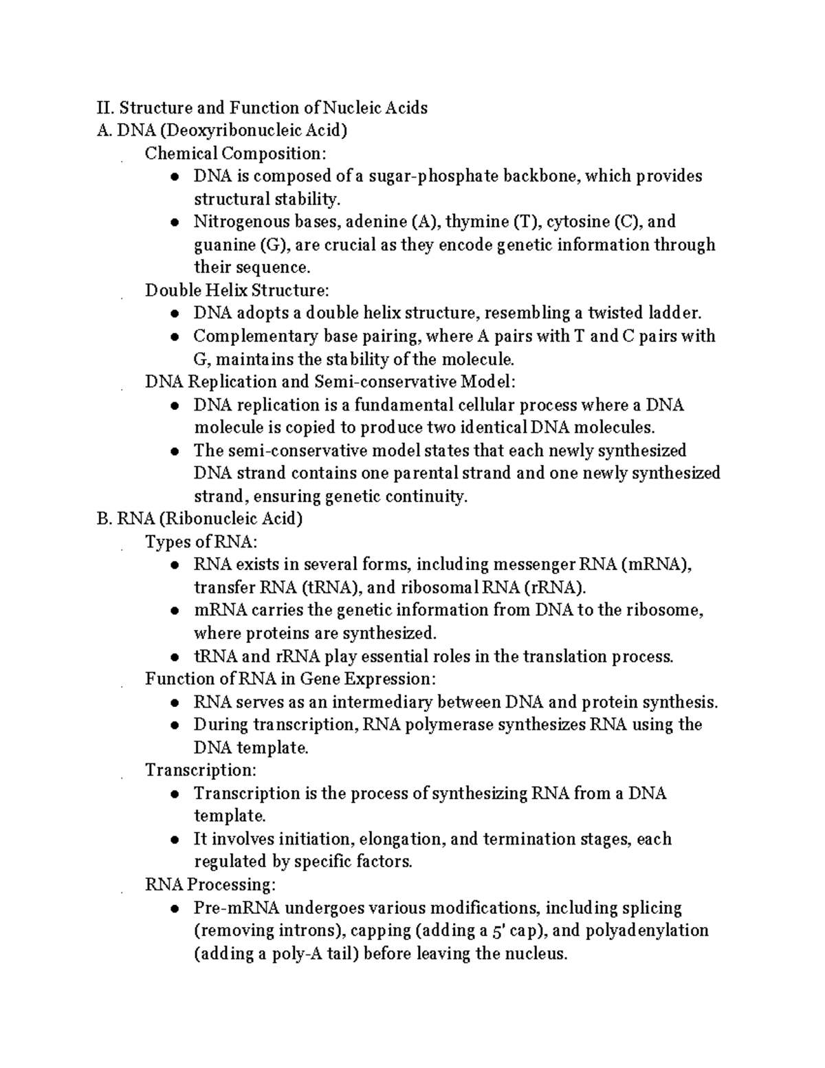 II. Structure and Function of Nucleic Acids II. Structure and