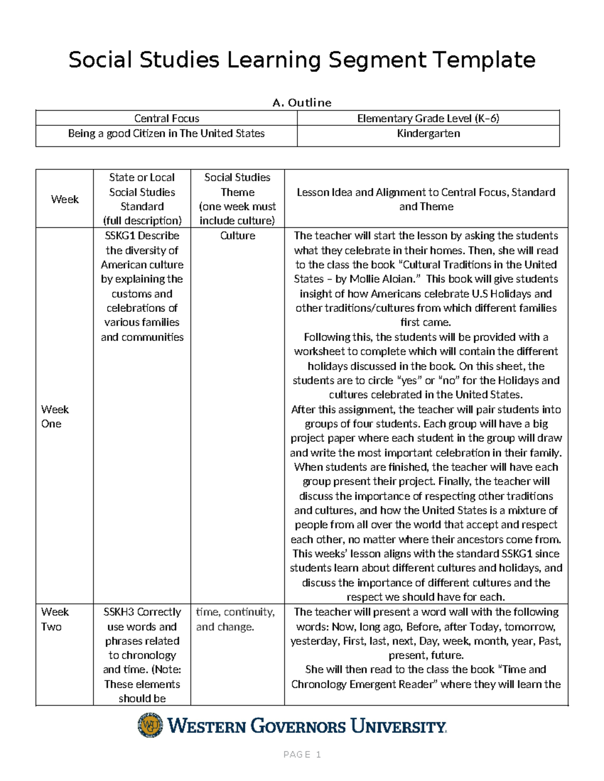 C104 task 1 - Social Studies Learning Segment Template A. Outline ...