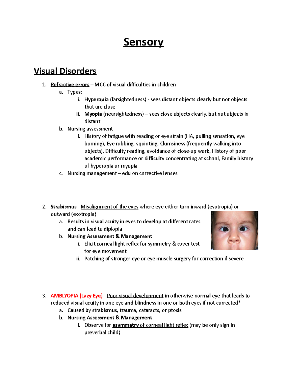 Exam Study guide - Sensory Visual Disorders Refractive errors – MCC of ...