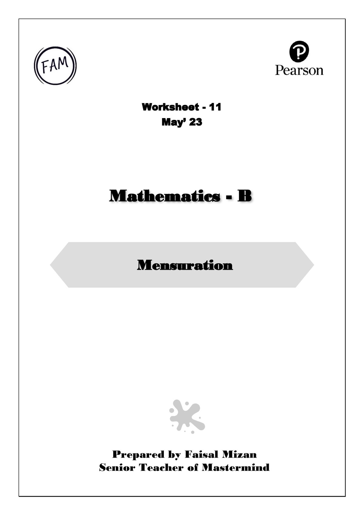 Mensuration - Its A Worksh - Worksheet - 11 May’ 23 Mathematics - B ...