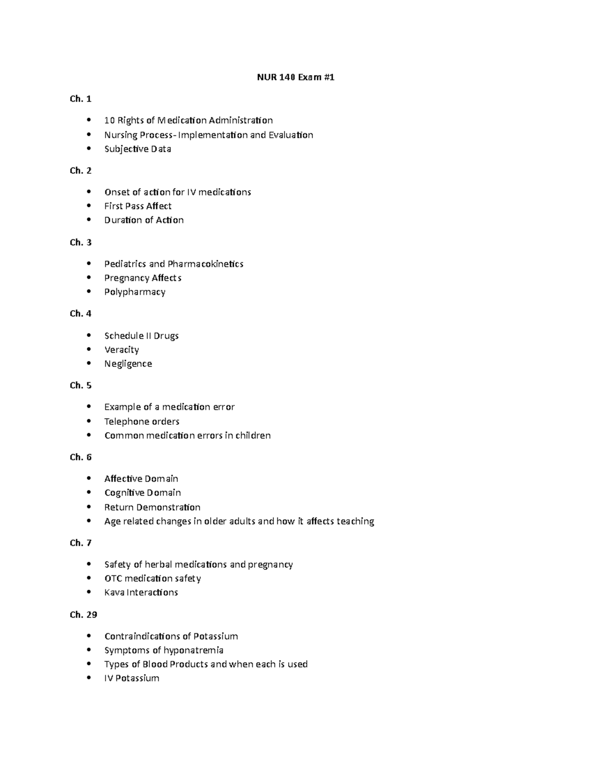 NUR 140 Exam 1 Study Guide Aug 2020 - NUR 140 Exam # Ch. 1 10 Rights of ...