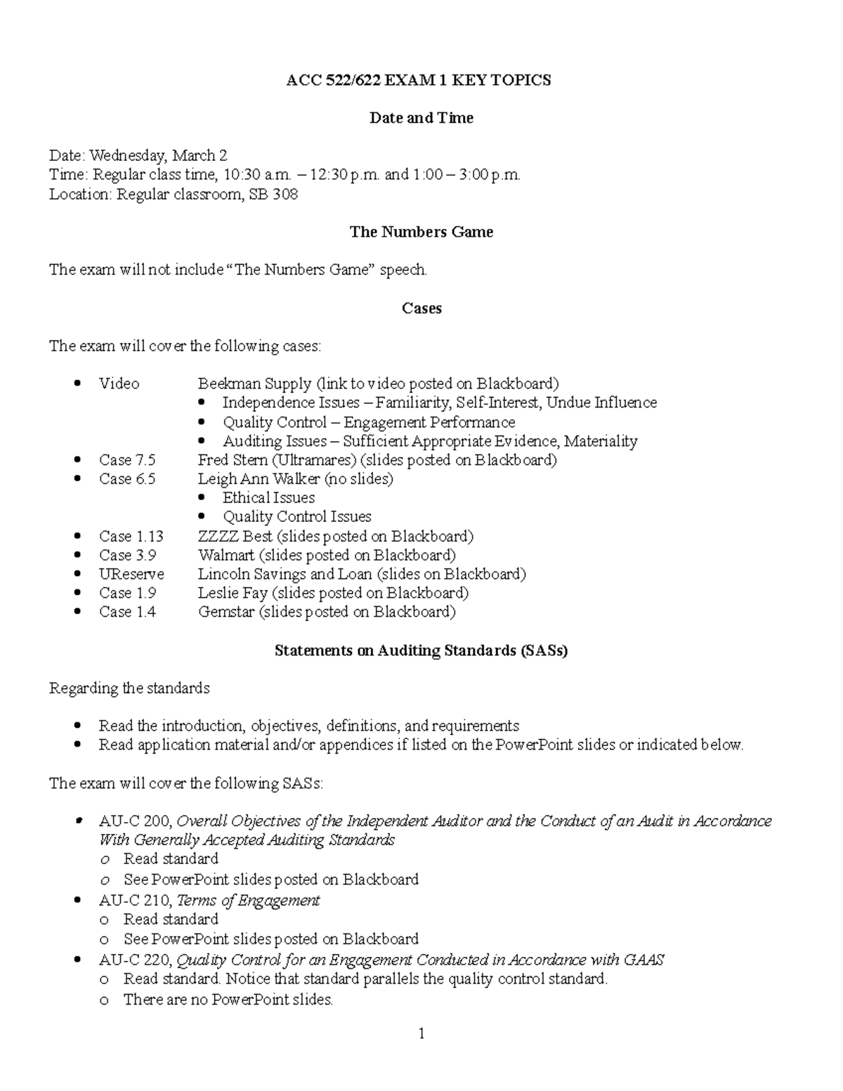 Exam 01 Key Topics 2022 - Notes That Provide Guidance For Exam - ACC ...