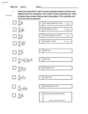 Math 116Quiz 7 - Exam - Math 116 Quiz 7. Name: Due Wednesday, May 20 ...