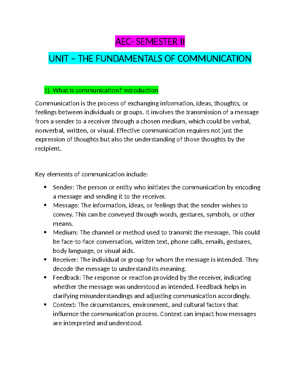 AEC- sem II notes - AEC- SEMESTER II UNIT – THE FUNDAMENTALS OF ...