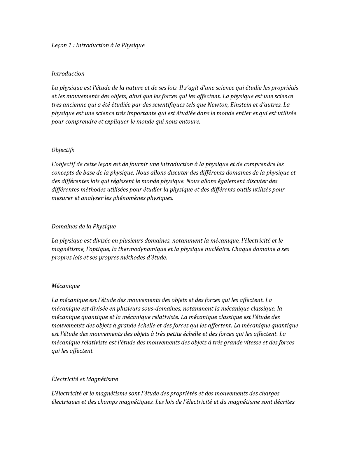 Physics - Leçon 1 : Introduction à la Physique Introduction La physique ...