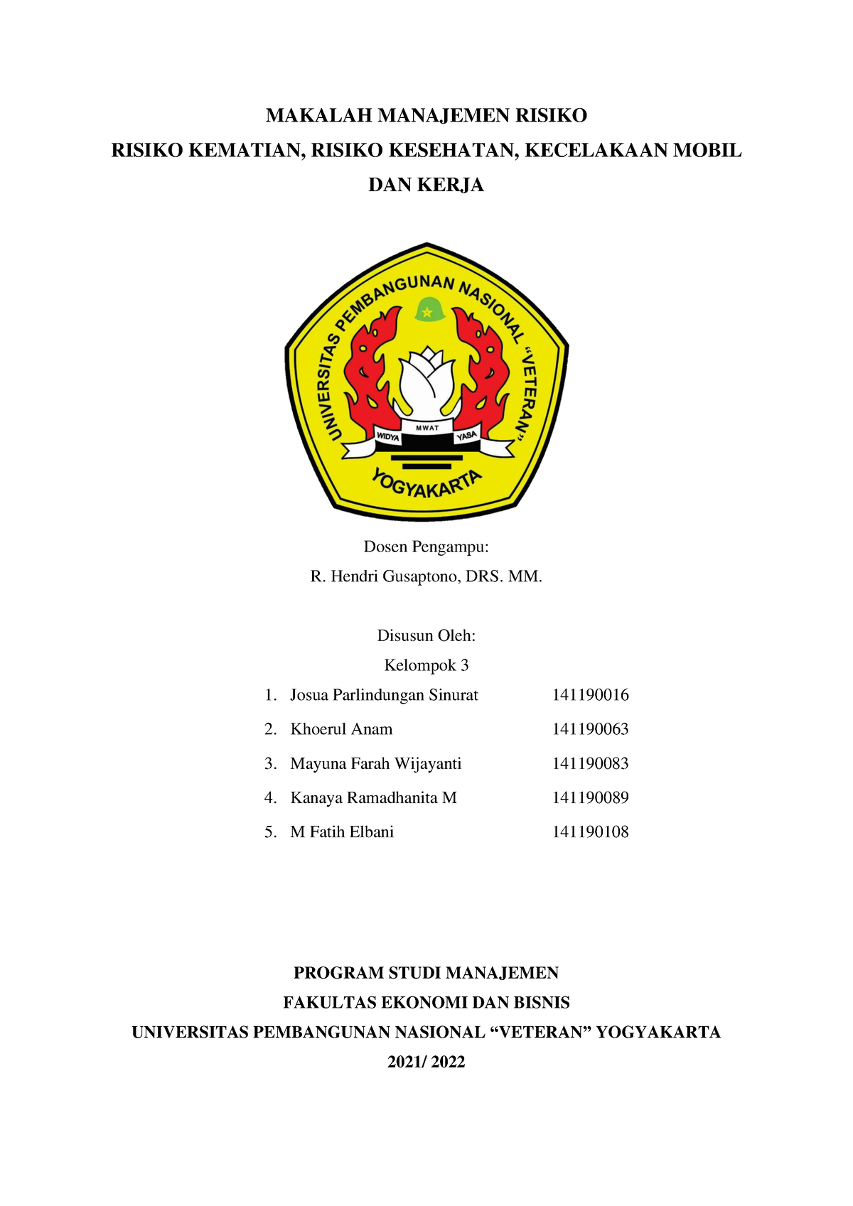 Manajemen Risiko - MAKALAH MANAJEMEN RISIKO RISIKO KEMATIAN, RISIKO ...