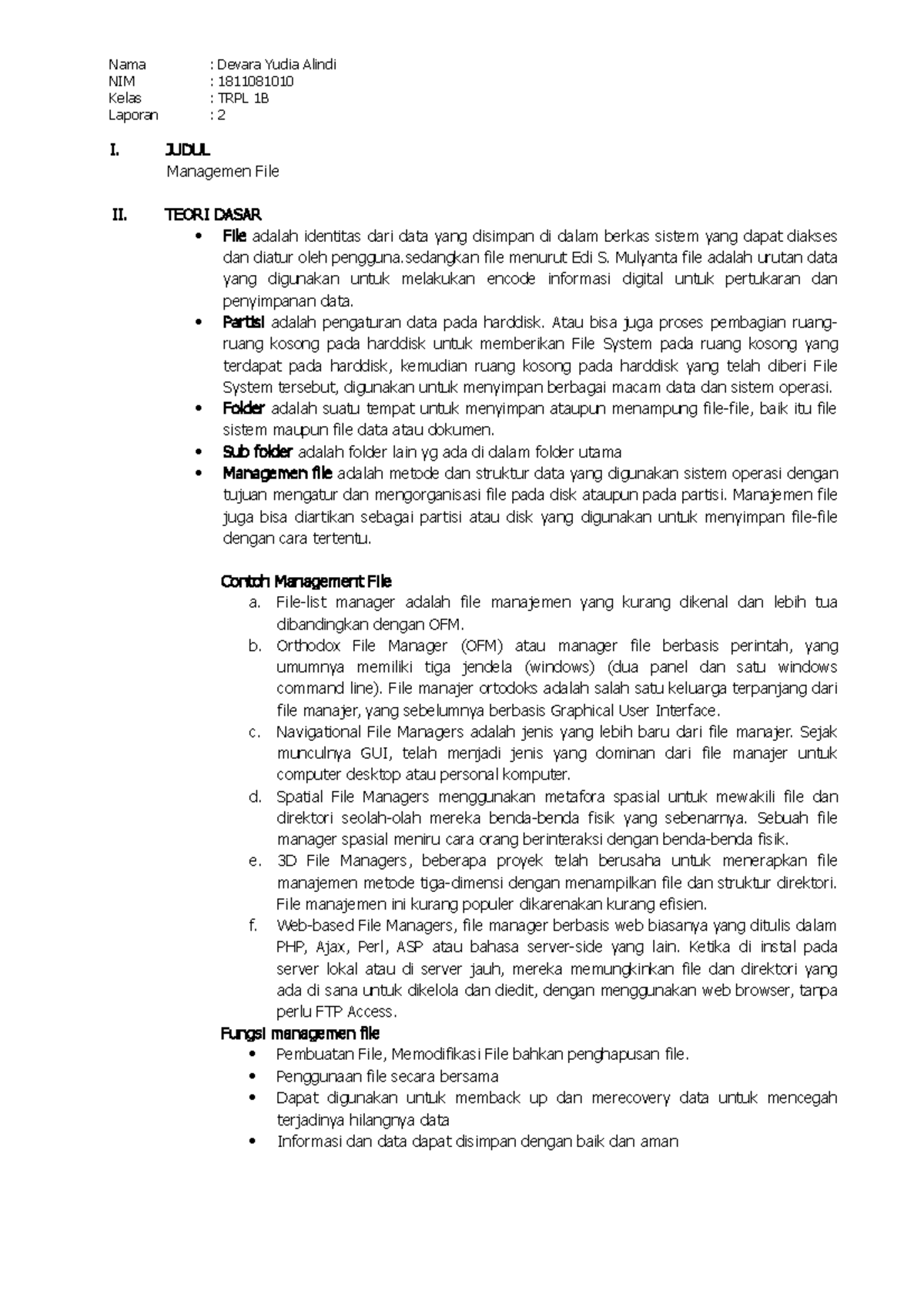 Laporan 2 - managemen file - NIM : 1811081010 Kelas : TRPL 1B Laporan ...