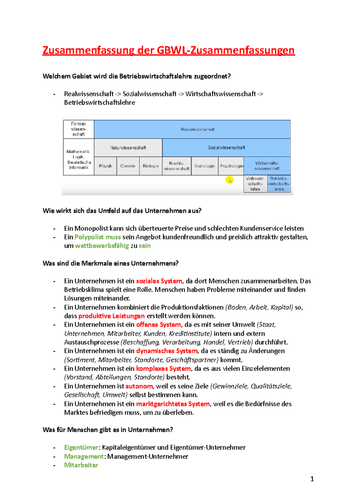 Zusammenfassung Grundlagen BWL - Zusammenfassung Der Welchem Gebiet ...