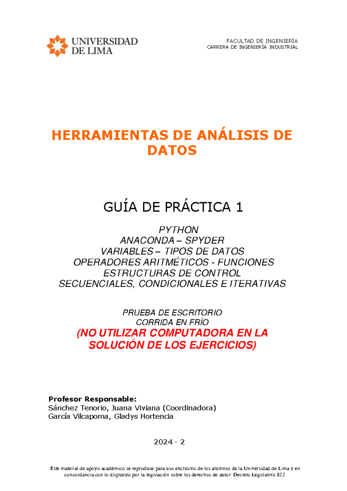 Guia de Práctica 1 Python 2024 - 2 - FACULTAD DE INGENIERÍA CARRERA DE ...