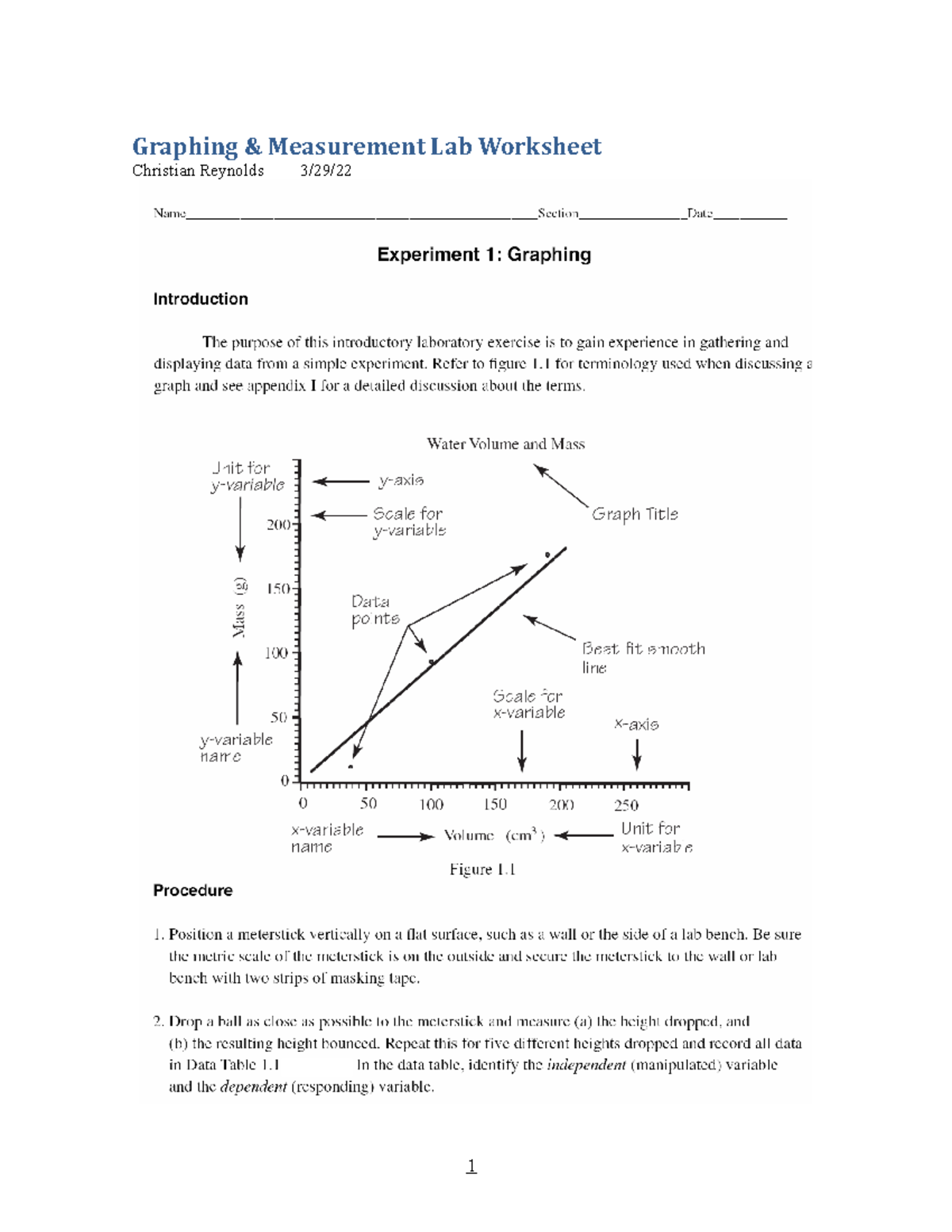 Graphing and Measurement Lab (1) - Graphing & Measurement Lab Worksheet ...