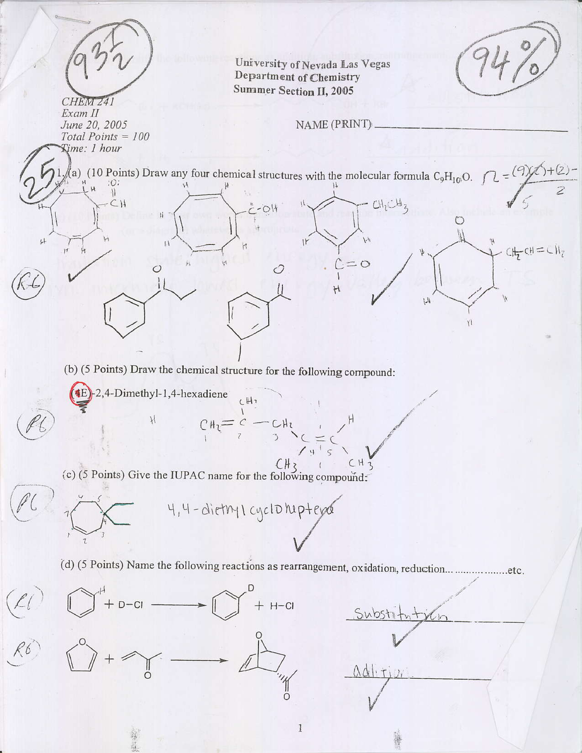 Chem 241 Practice Exam Eb" University ofNevada _{,as Vegas