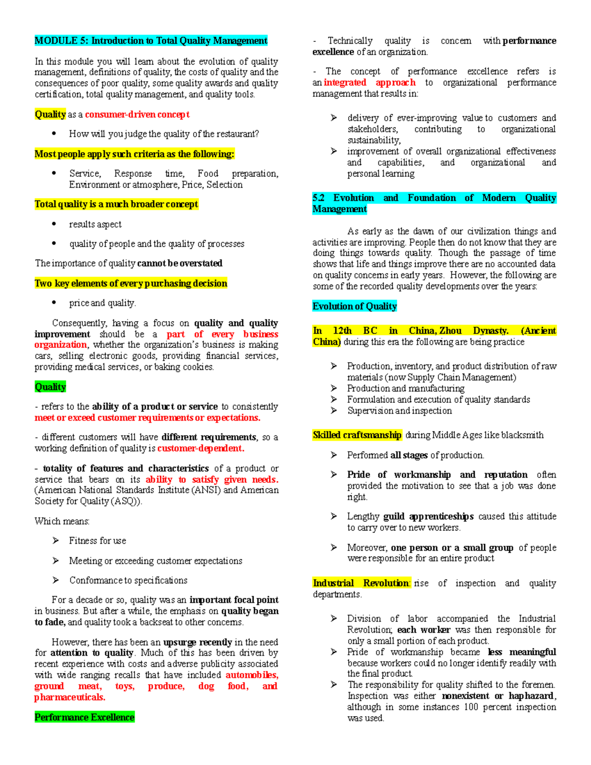 OM Reviewer 5-6 - MODULE 5: Introduction to Total Quality Management In ...