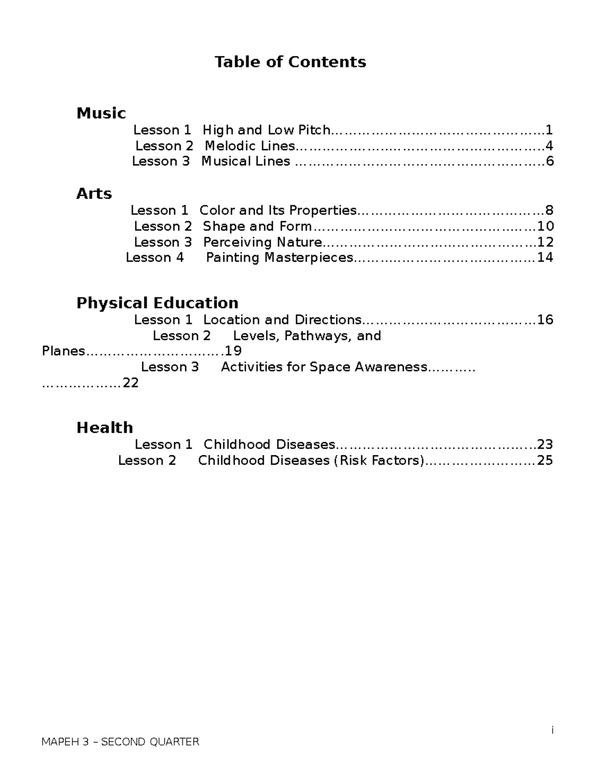 Mapeh 3 Module- 2nd QTR Edited - Table of Contents Music Lesson 1 High ...