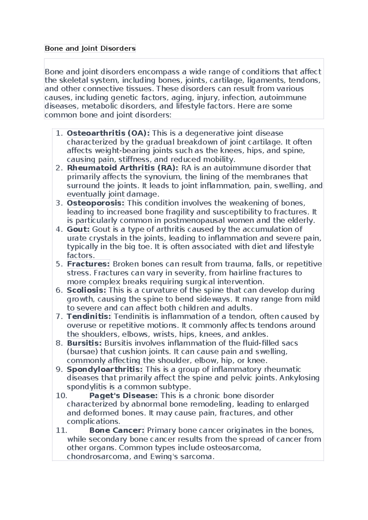 Bone and Joint Disorders - These disorders can result from various ...
