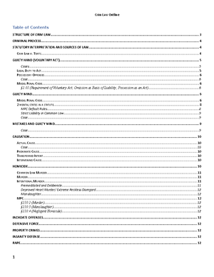 Crim Outline - Rule of Lenity When the statute is unclear, it should be ...