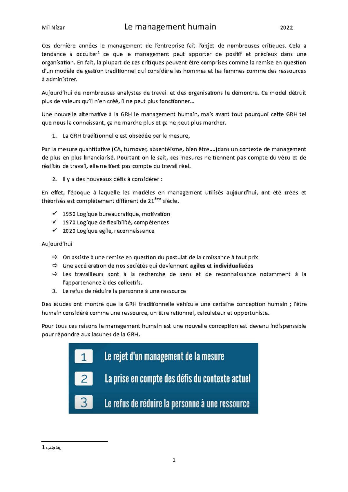 Management humain - Ces dernière années le management de l’entreprise ...