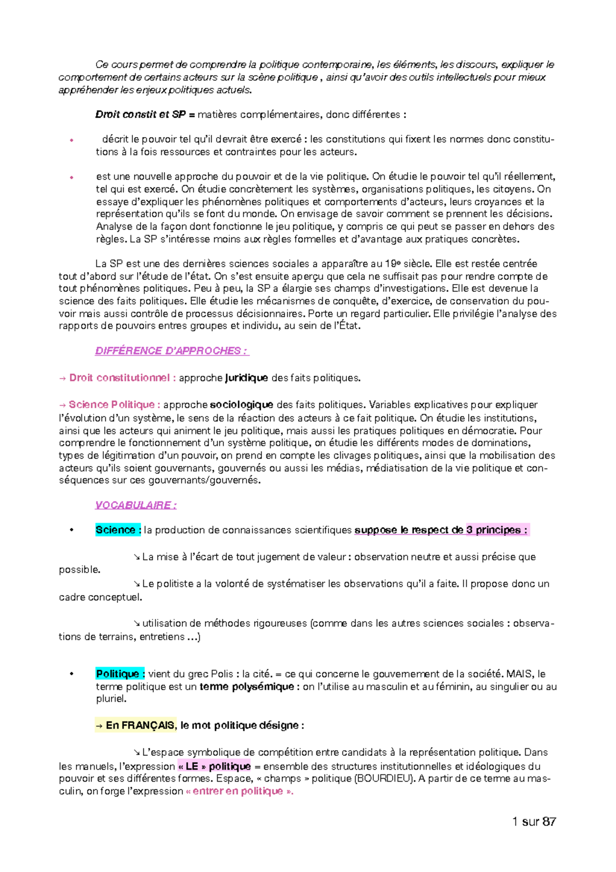 Sciences politiques L1 du second semestre - Ce cours permet de ...
