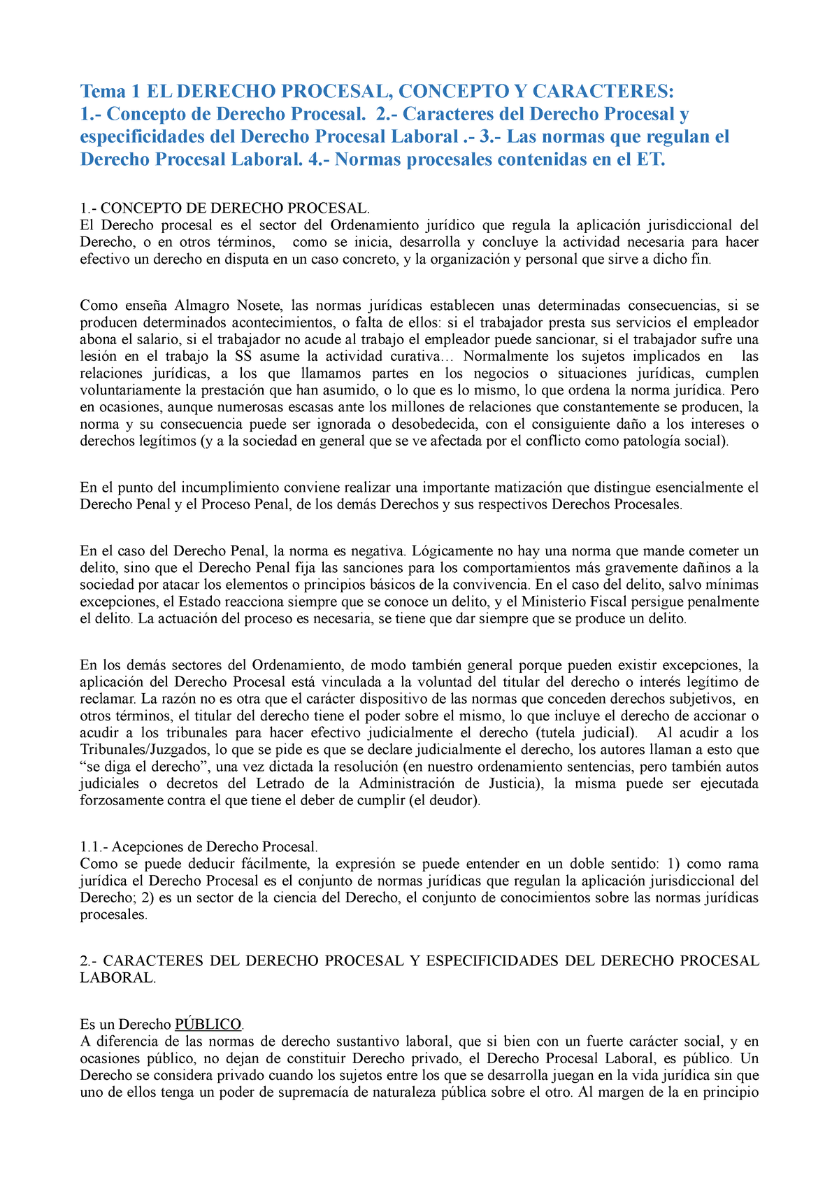 Apuntes Procesal Pdf - Tema 1 EL DERECHO PROCESAL, CONCEPTO Y ...