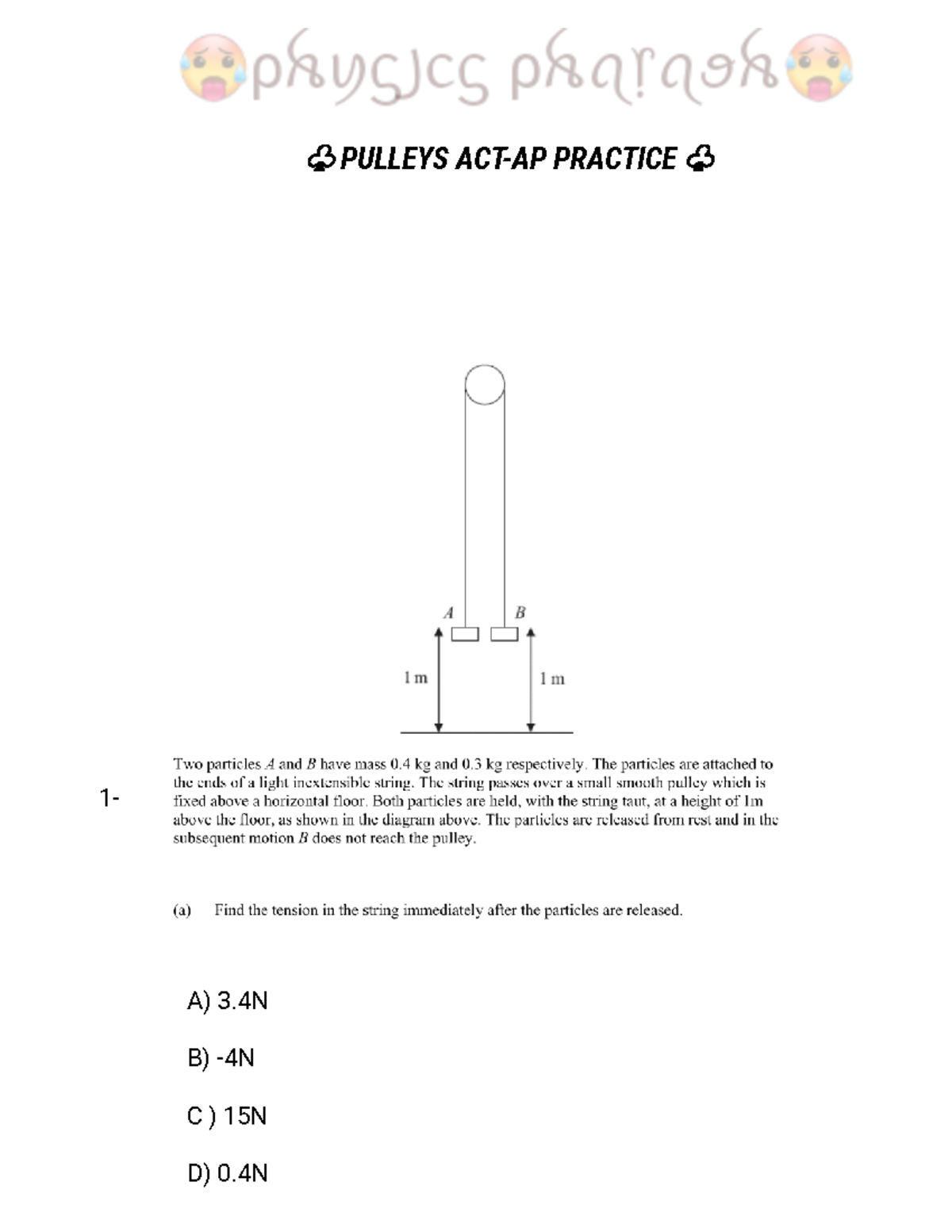 ACT - AP worksheet by - AP Physics 1 test - general physics - Studocu