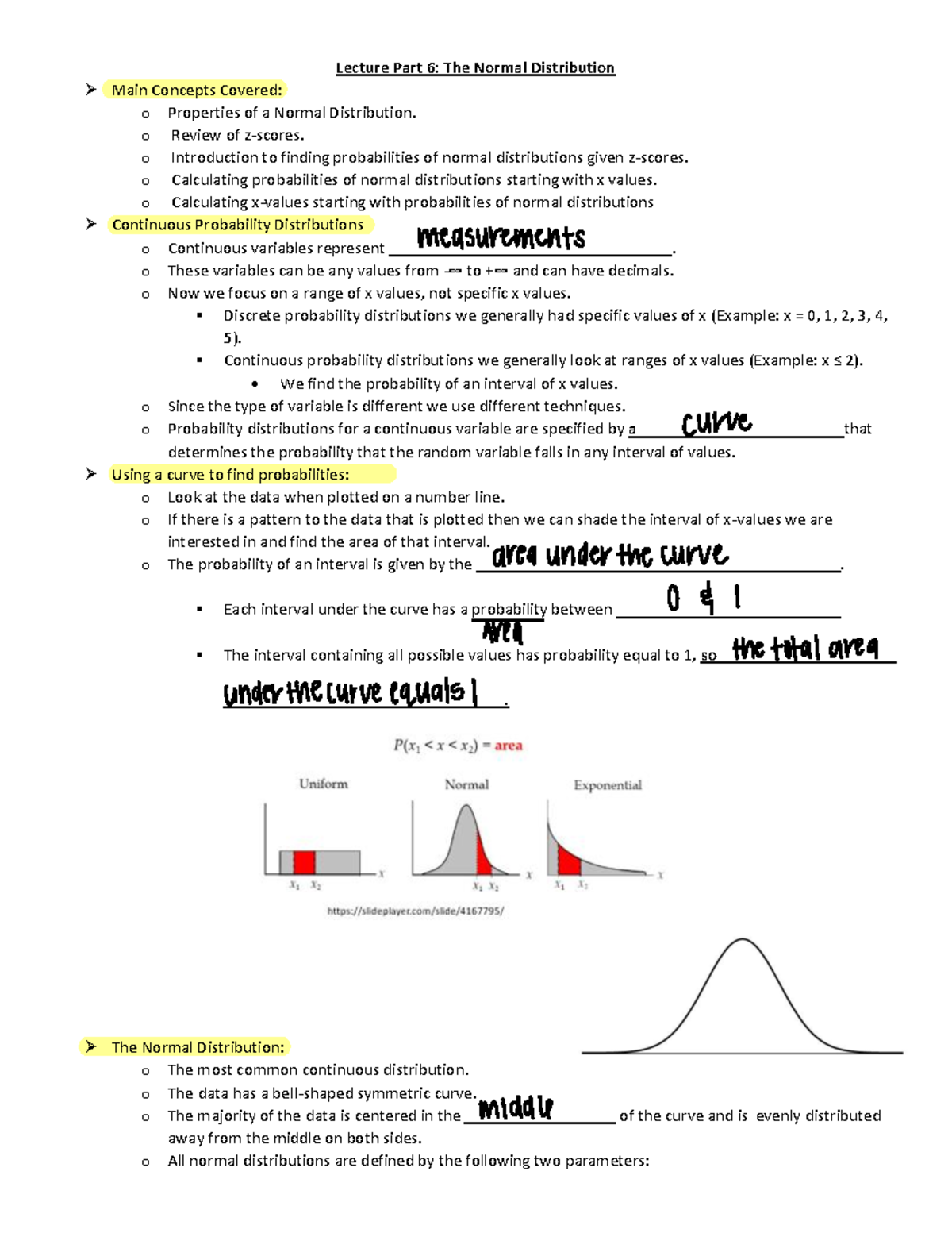 Lecture Part 6 - The Normal Distribution - o Review of z-scores. o ...