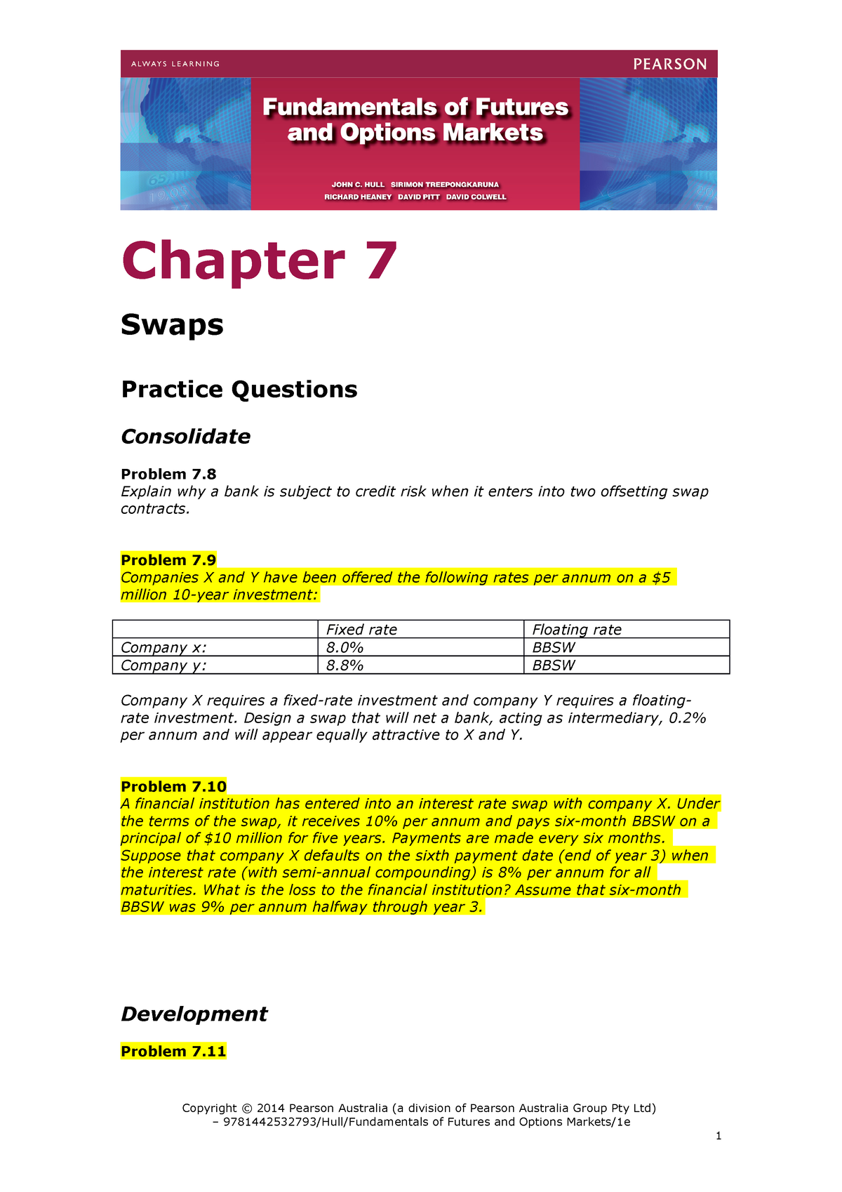 Week 5 Tutorial - Questions - Chapter 7 Swaps Practice Questions ...