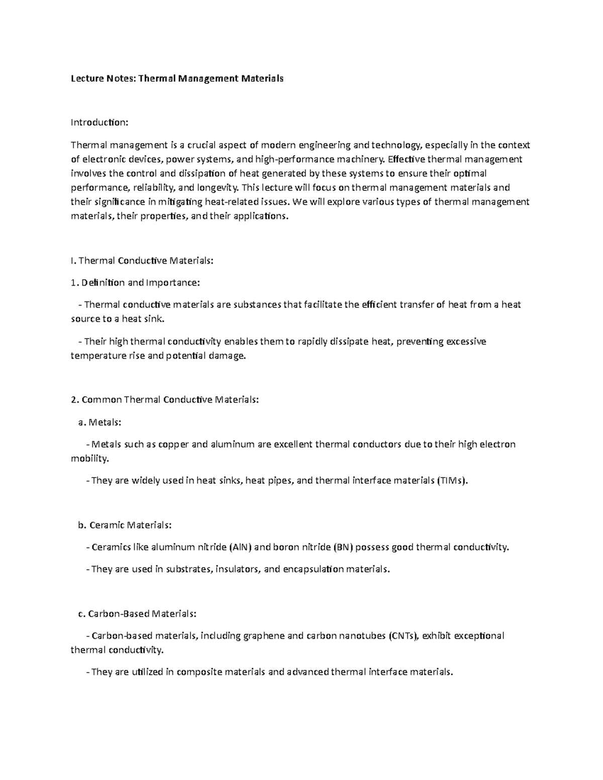 Lecture Notes Thermal Management Materials Lecture Notes Thermal