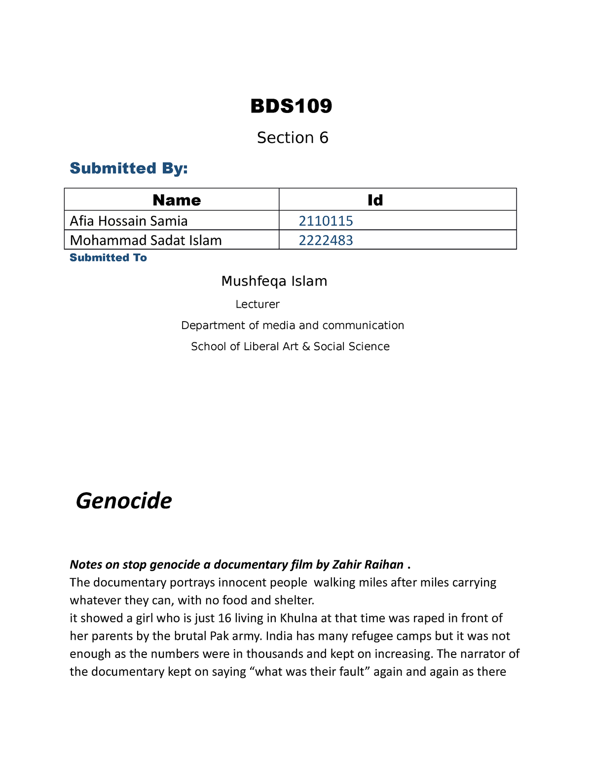 Part2 Bds - Mid Term Assingment - BDS Section 6 Submitted By: Name Id ...