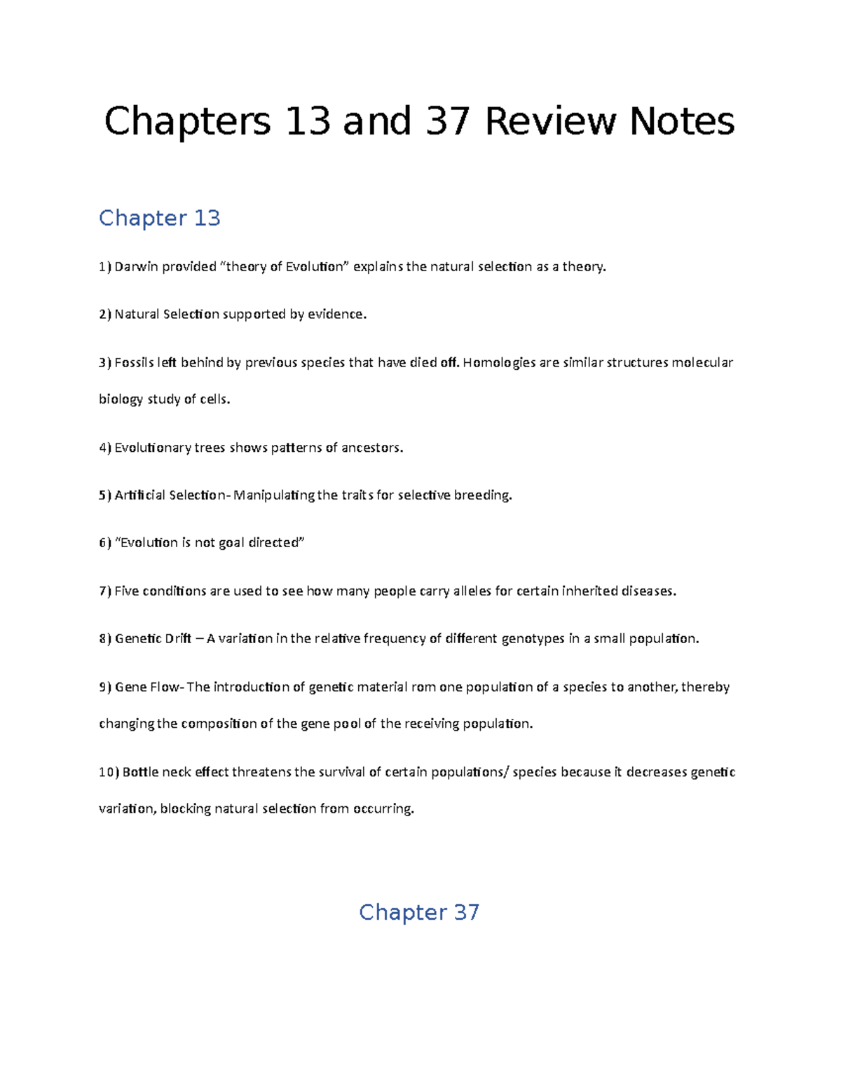 Chapters 13 and 37 Review Notes Chapters 13 and 37 Review Notes