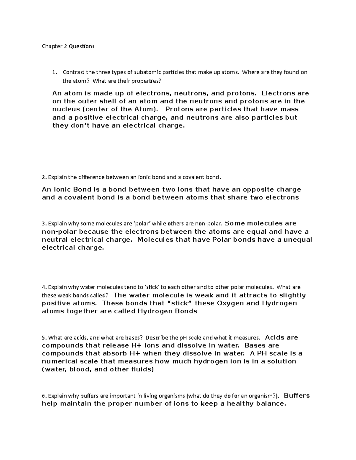 Chapter 2 Questions Human Bio - Chapter 2 Questions Contrast the three ...