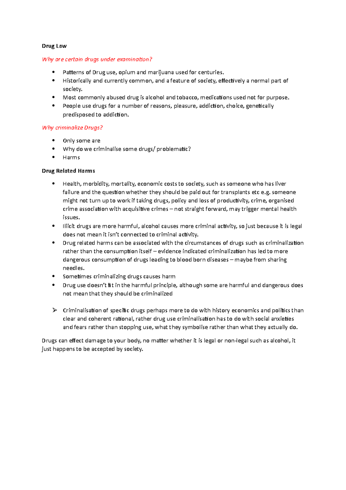 Drug Law Crim B Week 1 - Notes - Drug Law Why are certain drugs under ...