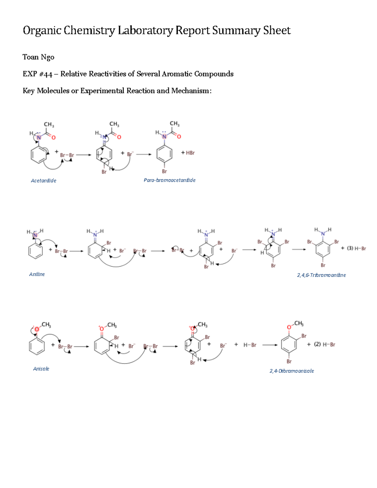 EXP 44 - Relative Reactivities Of Several Aromatic Compounds ...