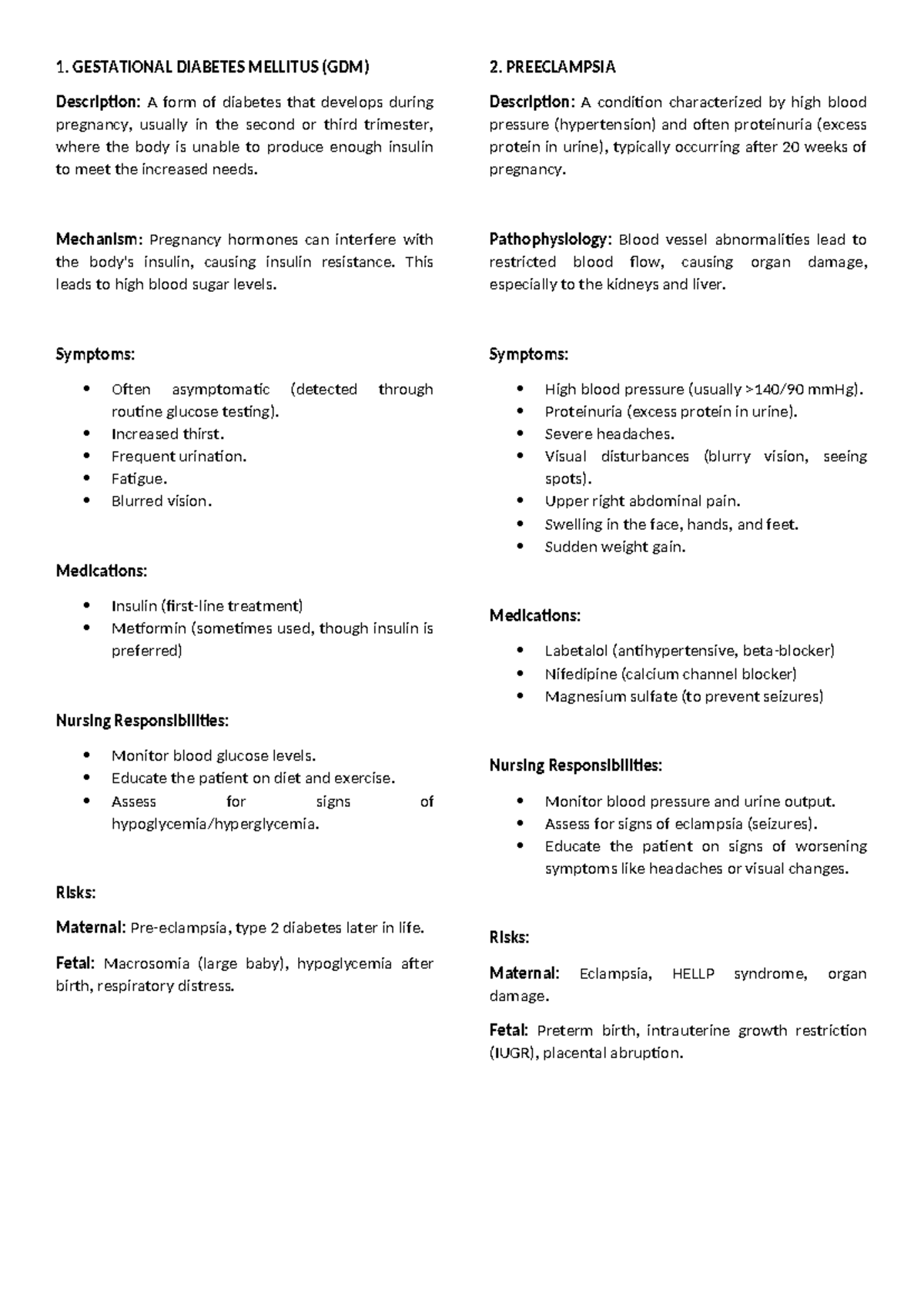 Maternal Diseases - common - 1. GESTATIONAL DIABETES MELLITUS (GDM ...