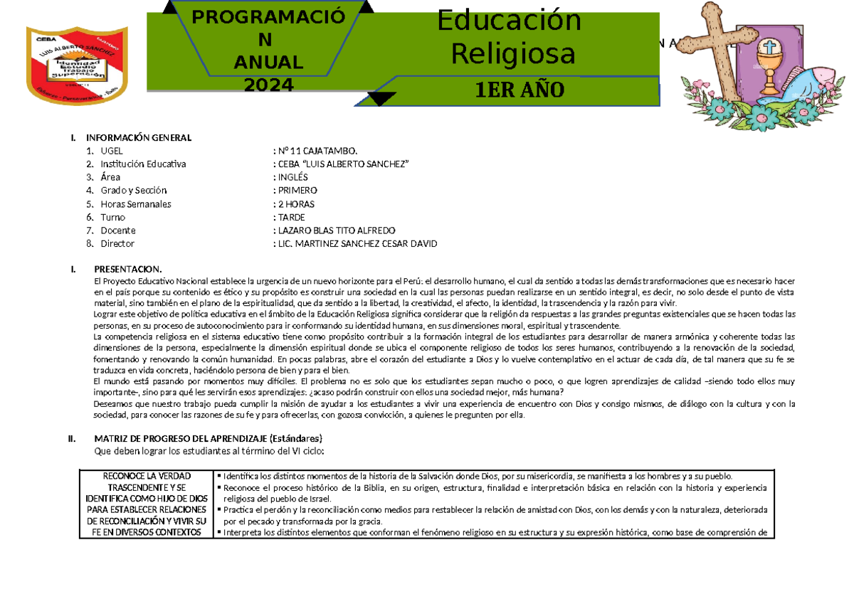 Programacion Y Unidad DE Aprendizaje Religion 1° Grado - PROGRAMACIÓN ...