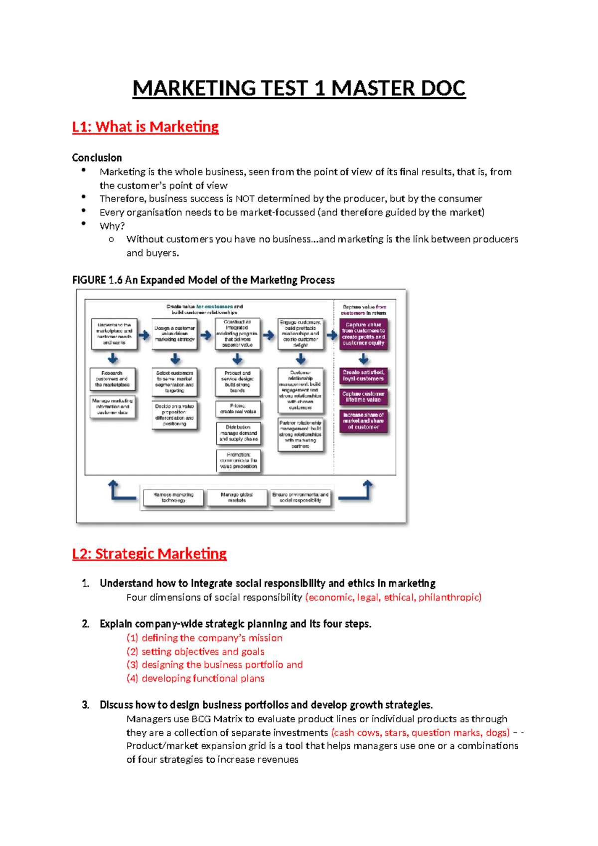 Marketing TEST 1 Master DOC - MARKETING TEST 1 MASTER DOC L1: What is ...