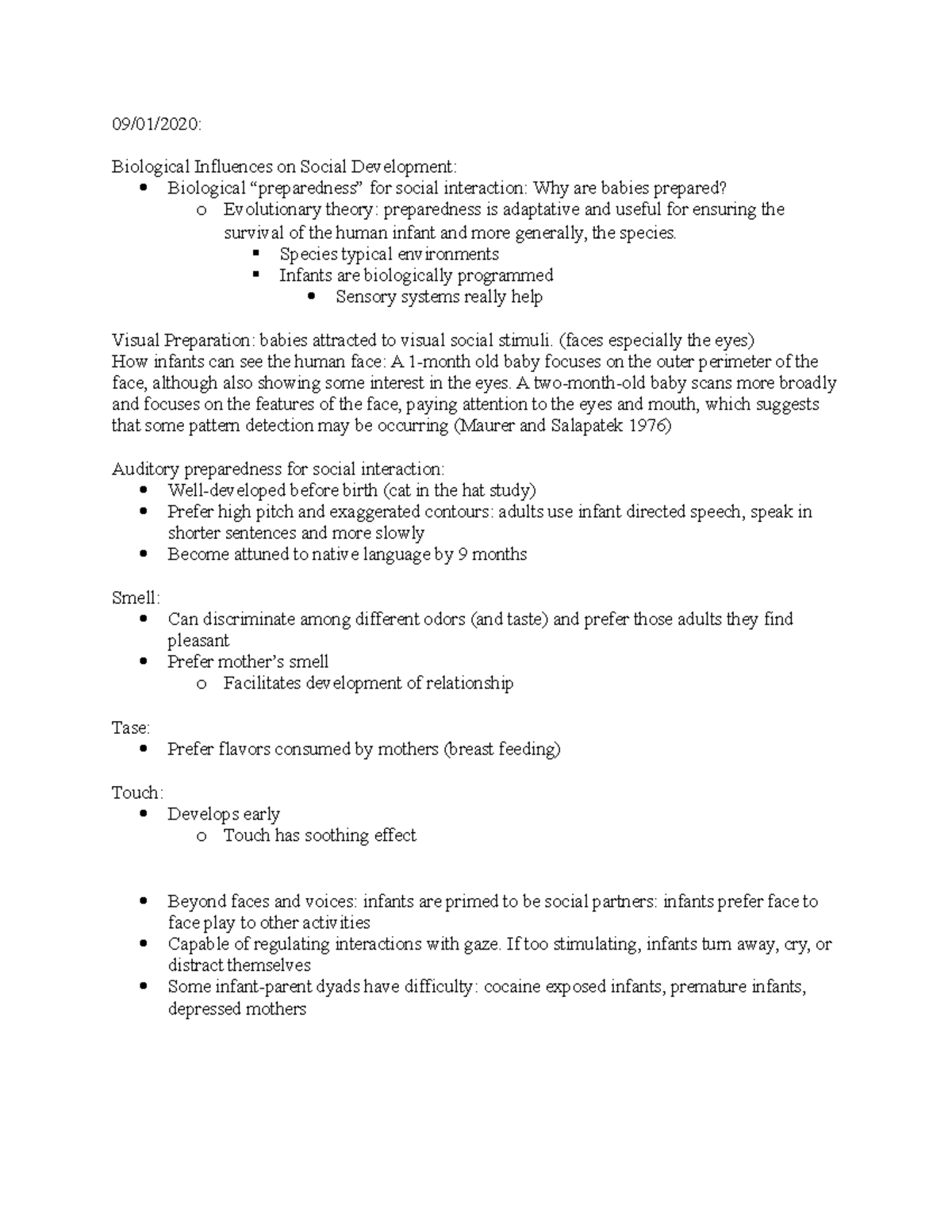 Social and Personality Development Notes - 09/01/2020: Biological ...