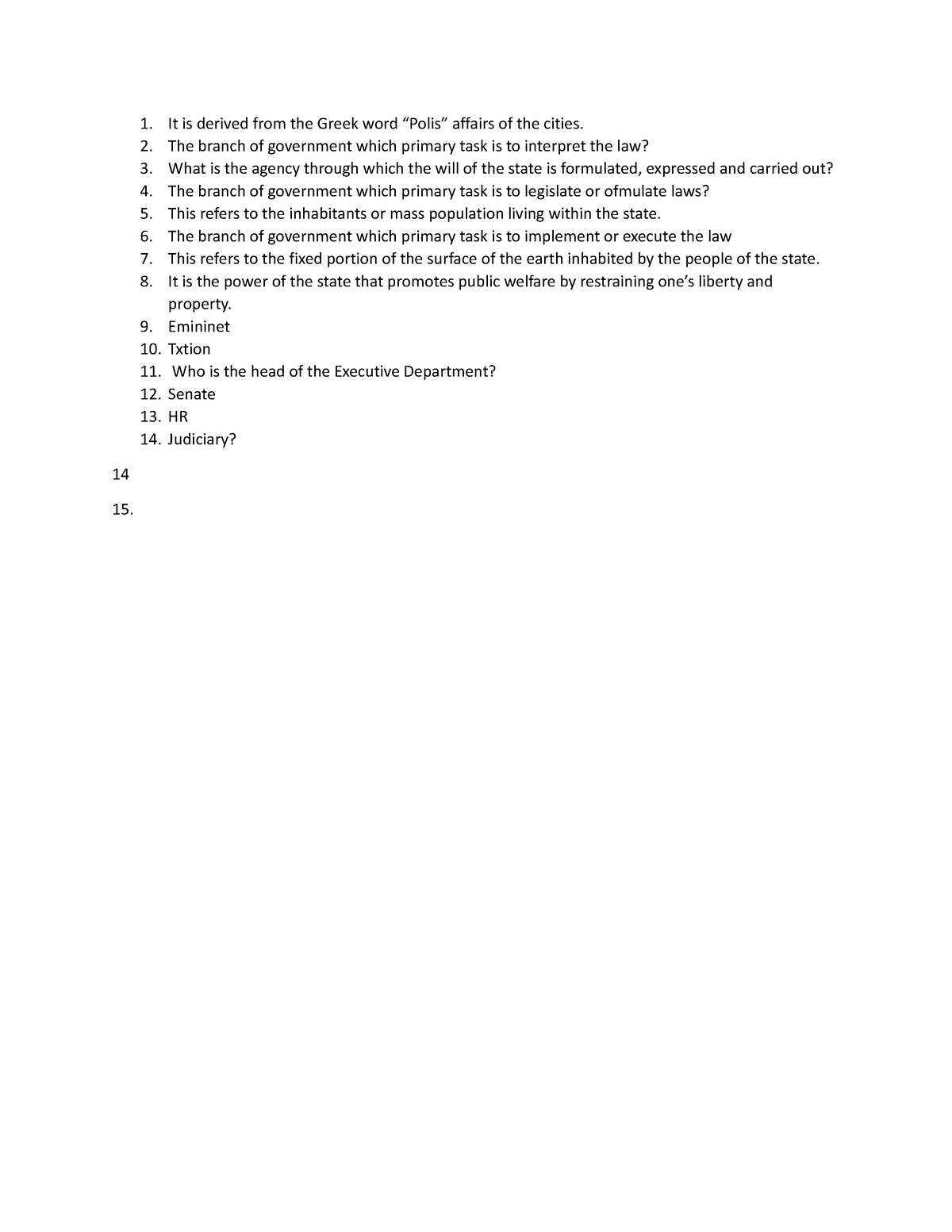 Quiz 1 - PPG - This is a sample quiz for Politics and Governance - It ...