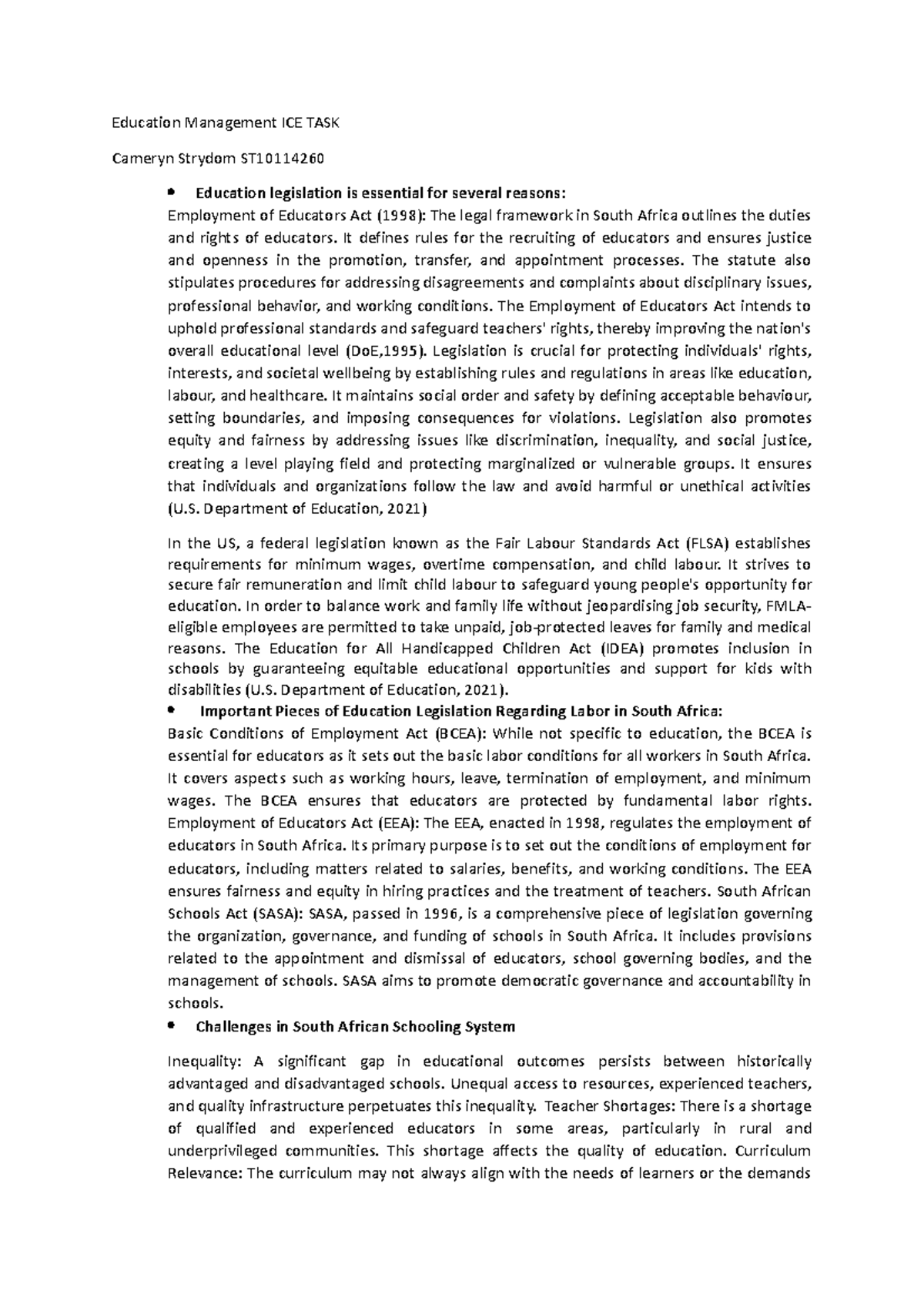 Education Management ICE TASK 1 - Education Management ICE TASK Cameryn ...