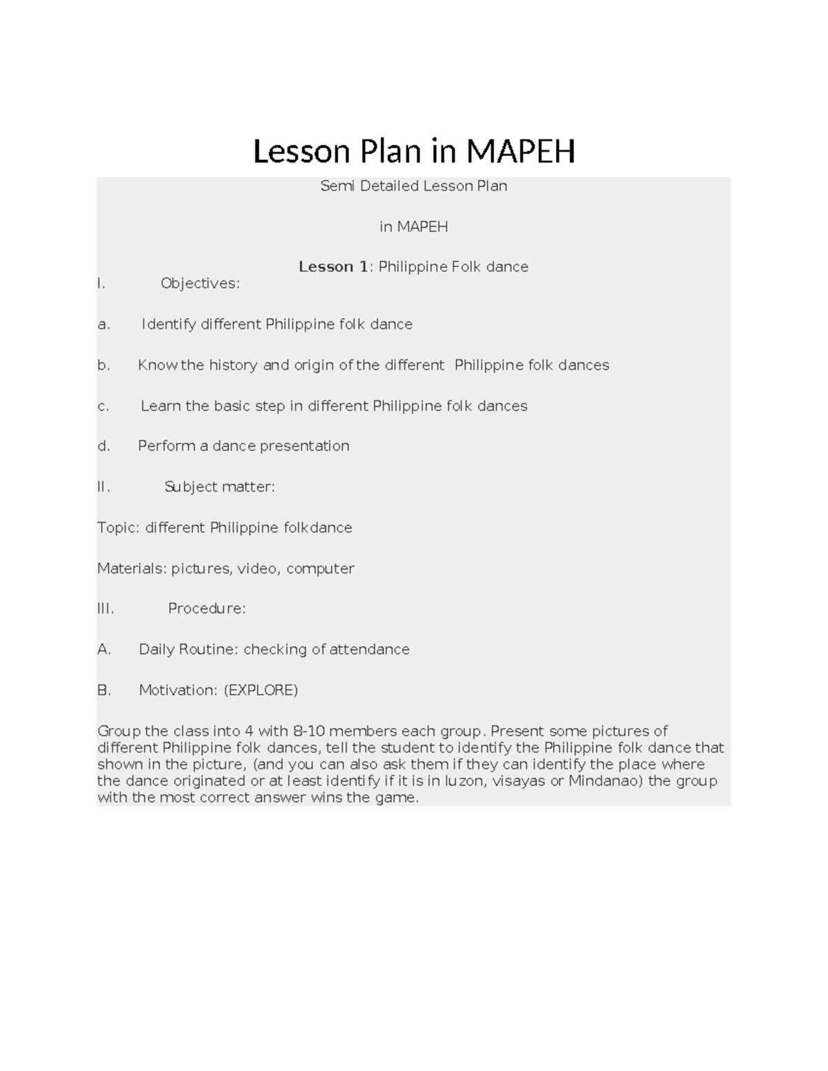 Lesson Plan For Demo Pot - Lesson Plan In MAPEH Semi Detailed Lesson ...