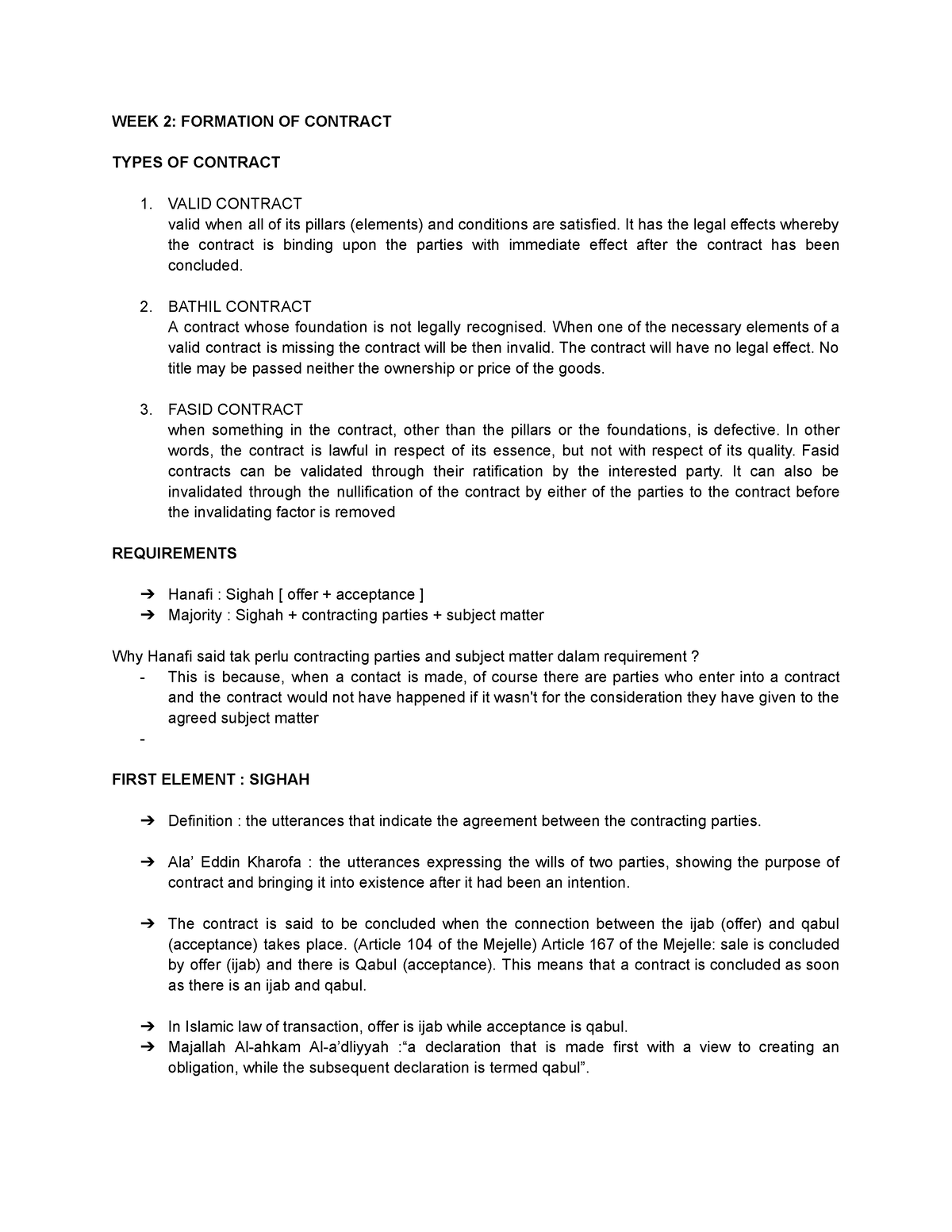 ILOT Formation OF Contract - WEEK 2: FORMATION OF CONTRACT TYPES OF ...