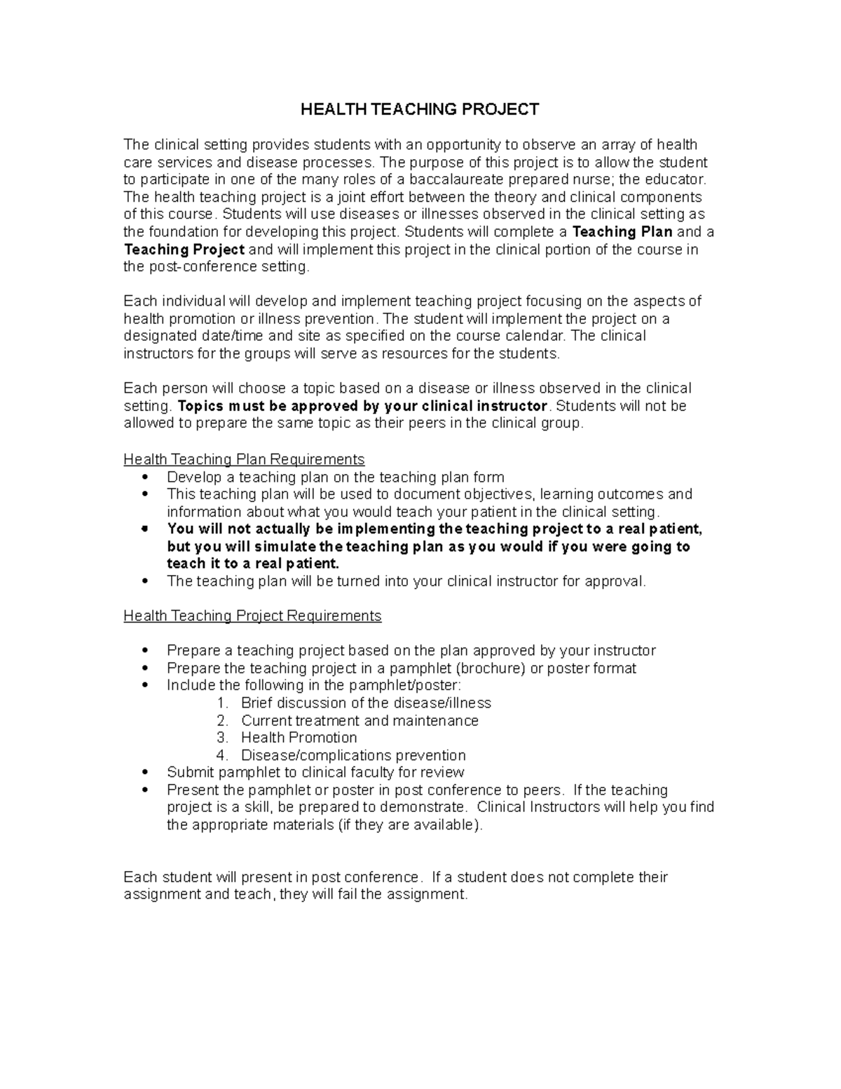 Teaching Project Instructions 2021 HEALTH TEACHING PROJECT The