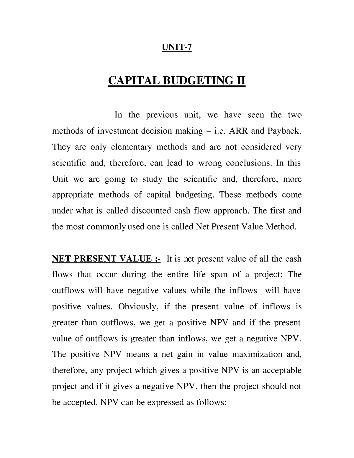 Unit-7 Capital Budgeting 2 - Financial Management - IGNOU - Studocu